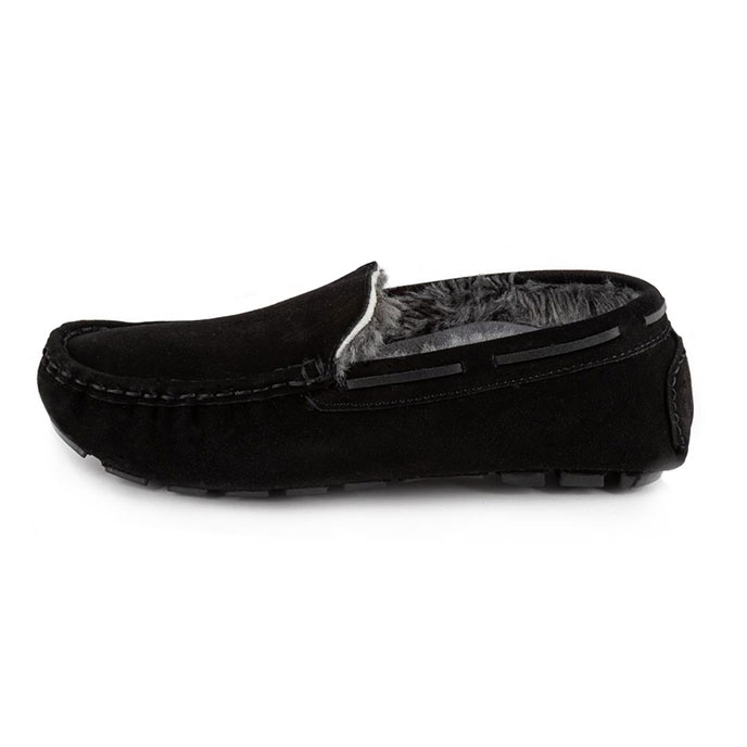 Isotoner® Mens Real Suede With Closed Stitch Moccasin Slipper Black Extra Image 3